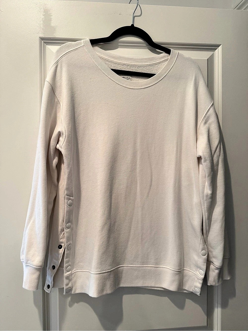 Abercrombie & Fitch Soft A&F Fleece Side Snap Sweatshirt Cream Medium